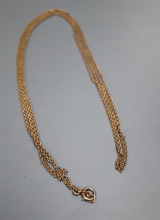 An early 20th century 9ct fine link guard chain, 141cm, 14.7 grams.